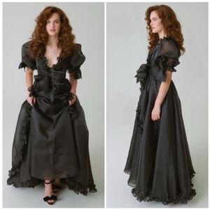 Selkie Marie Caviar Ruffle Gown Black NWT